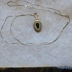 Elegant Cameo Pendant  On 14k Chain Necklace